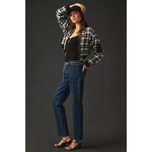 Pilcro Mid Rise Slim Boyfriend Jeans Size 32 Dark Blue Crop Casual Anthropologie - Picture 3 of 14